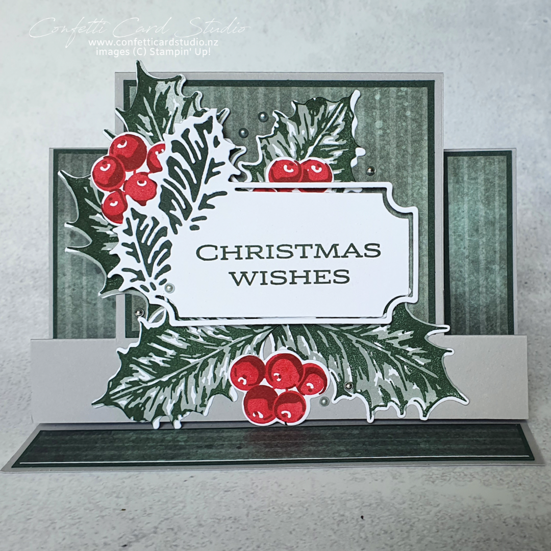 LEAVES OF HOLLY CENTER STEP CARD - Confetti Card Studio