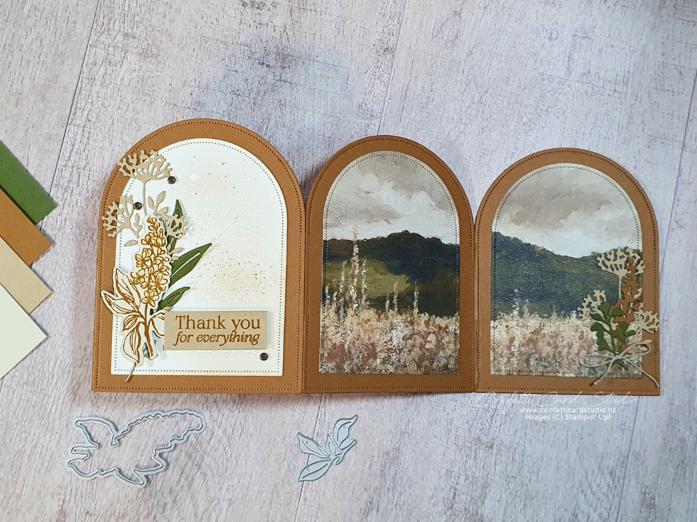 Handmade card with 3 connected arches amde with Arched Accordion Fold