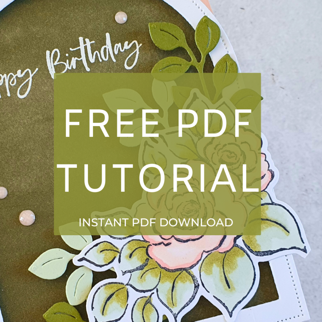Graphic for Free PDF Tutorial showing a sneak peek of the floral charm arched easel card