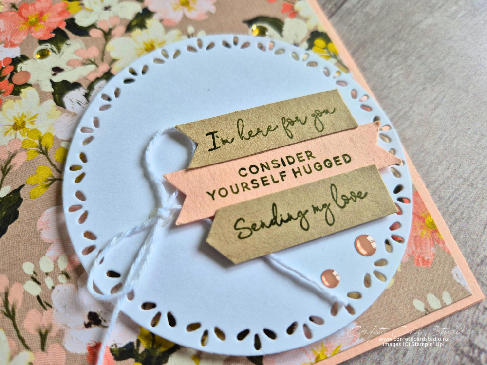 Close up of the banner sayings words on the card front