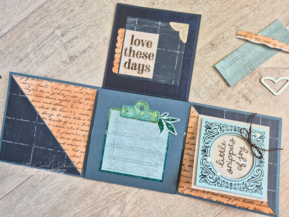 Inside the Joyful Squares Twist Mini Album .The Joyful Squares bundle makes decorating the pages easy.