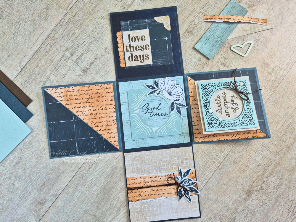 Inside the Joyful Squares Twist Mini Album .The Joyful Squares bundle makes decorating the pages easy.