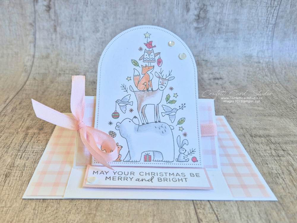 Woodland Wishes easel Christmas card featuring a fox, deer, bear and other woodland animals